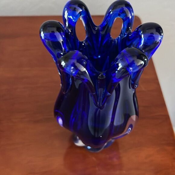 Josef Hospodka Vintage Bohemian Colbalt Vase Chez Republic Cut out Top 1960’s - Picture 3 of 6